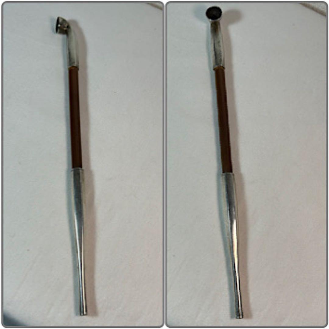 煙草入れ　木製煙管入れ 古銭図彫　在銘　銀キセル