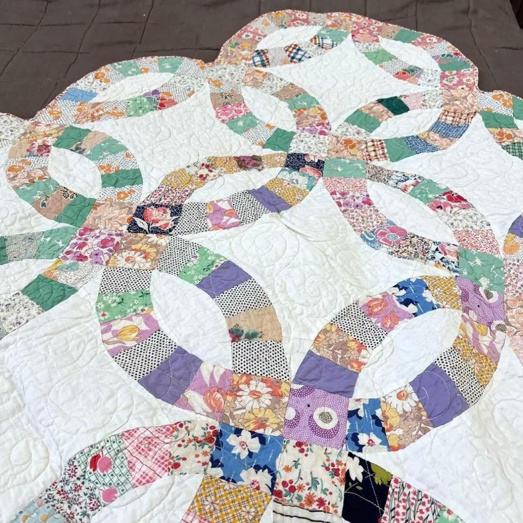 【美品】アメリカンアンティークキルト⭐︎ダブルウエディング 約208×180cm