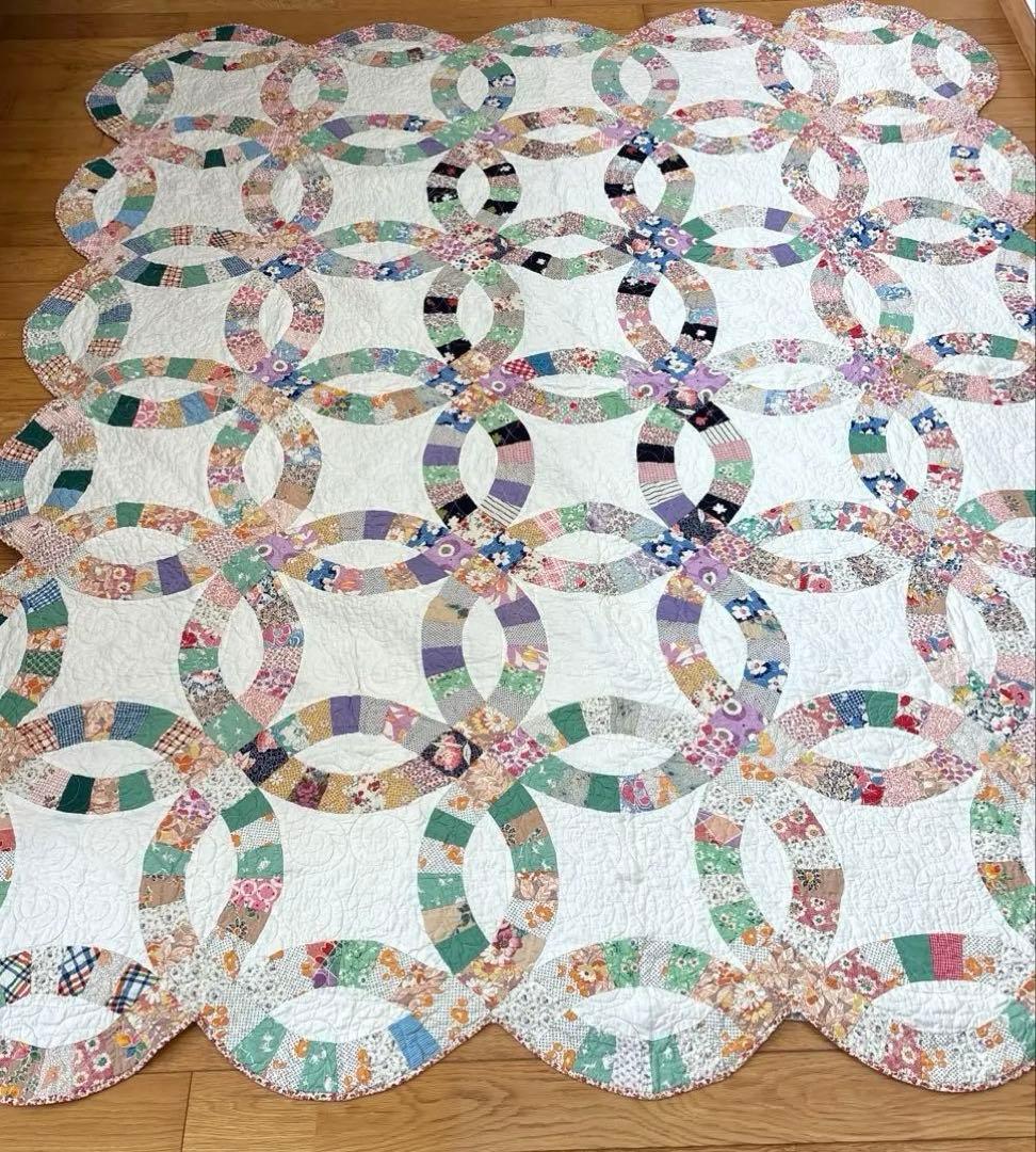 【美品】アメリカンアンティークキルト⭐︎ダブルウエディング 約208×180cm