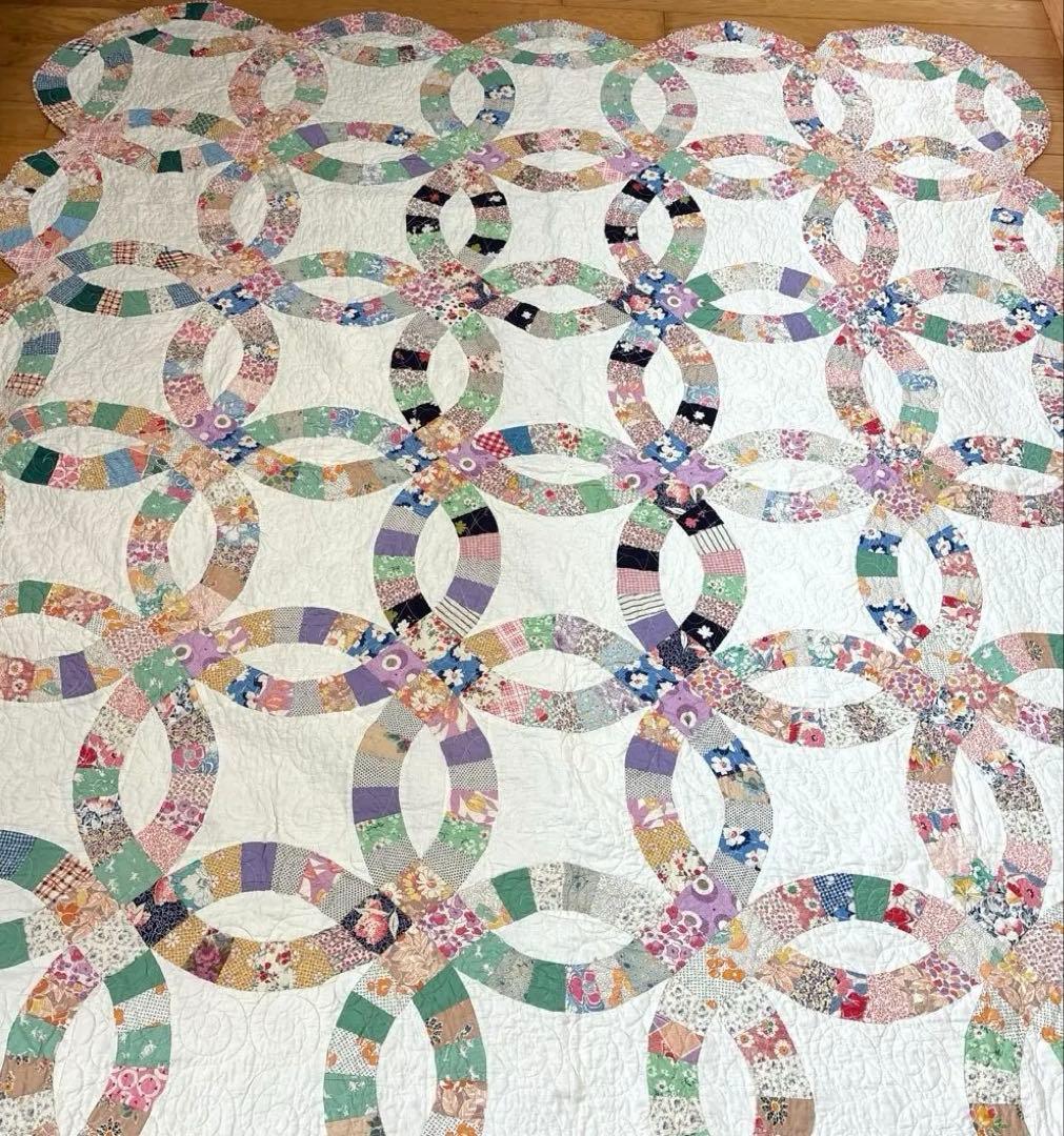 【美品】アメリカンアンティークキルト⭐︎ダブルウエディング 約208×180cm