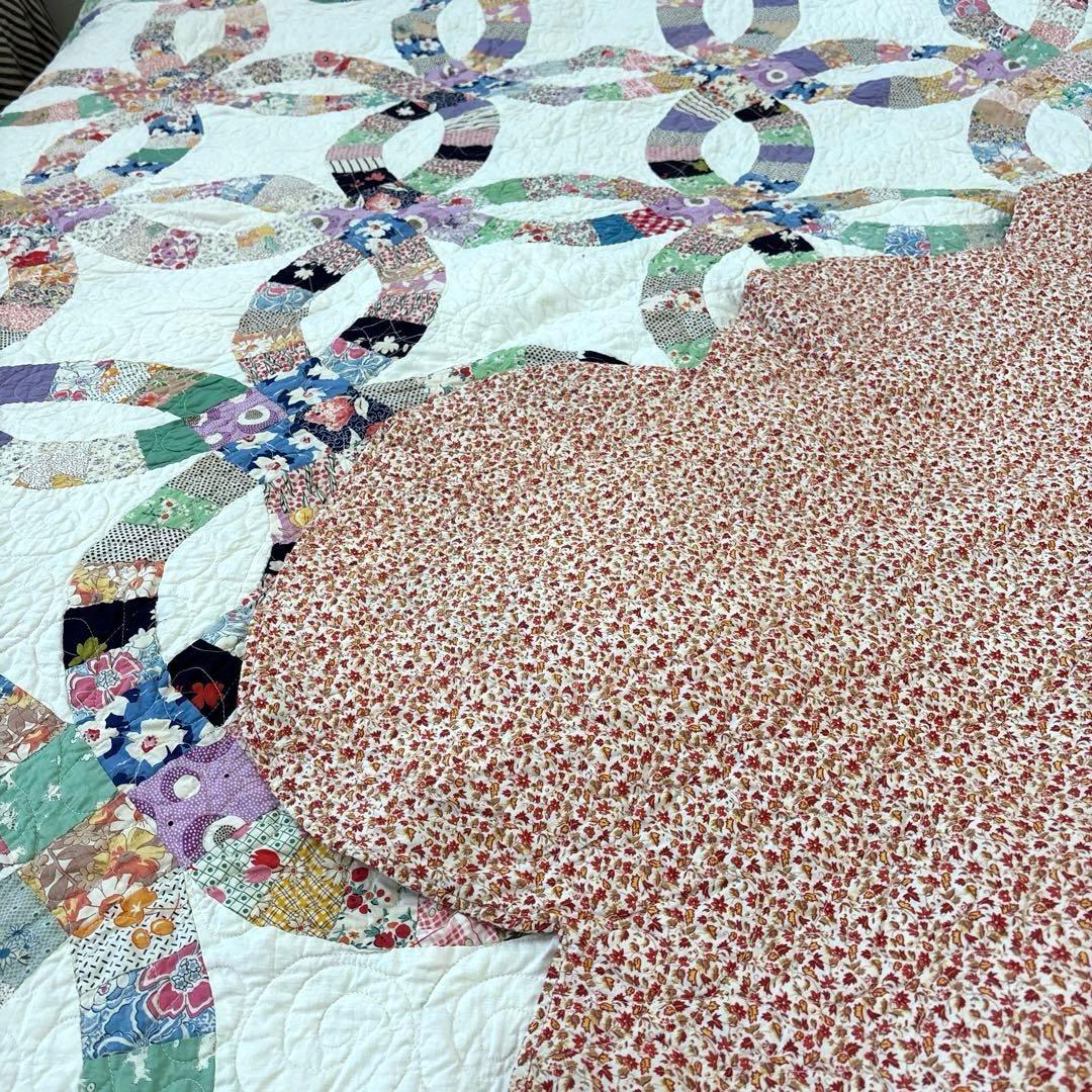 【美品】アメリカンアンティークキルト⭐︎ダブルウエディング 約208×180cm