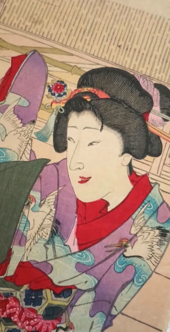 浮世絵版画、松名高紅葉京橋（役者絵)縦二枚綴り、豊原国周画