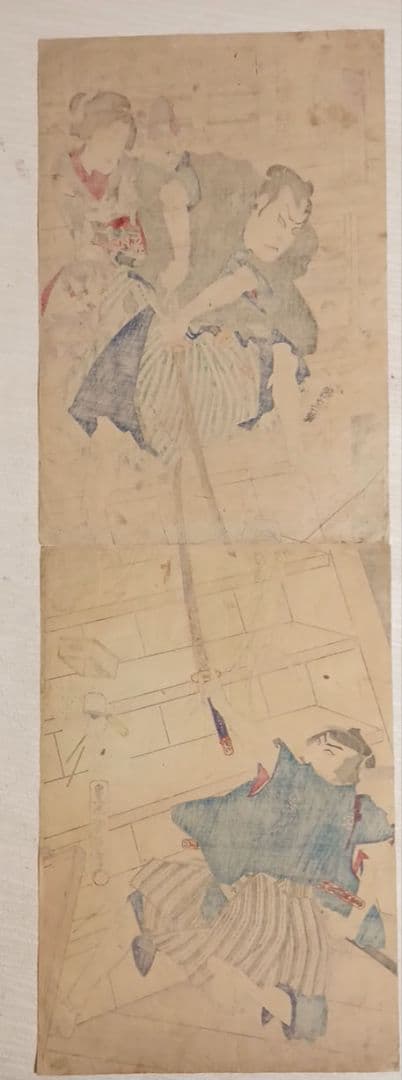 浮世絵版画、松名高紅葉京橋（役者絵)縦二枚綴り、豊原国周画