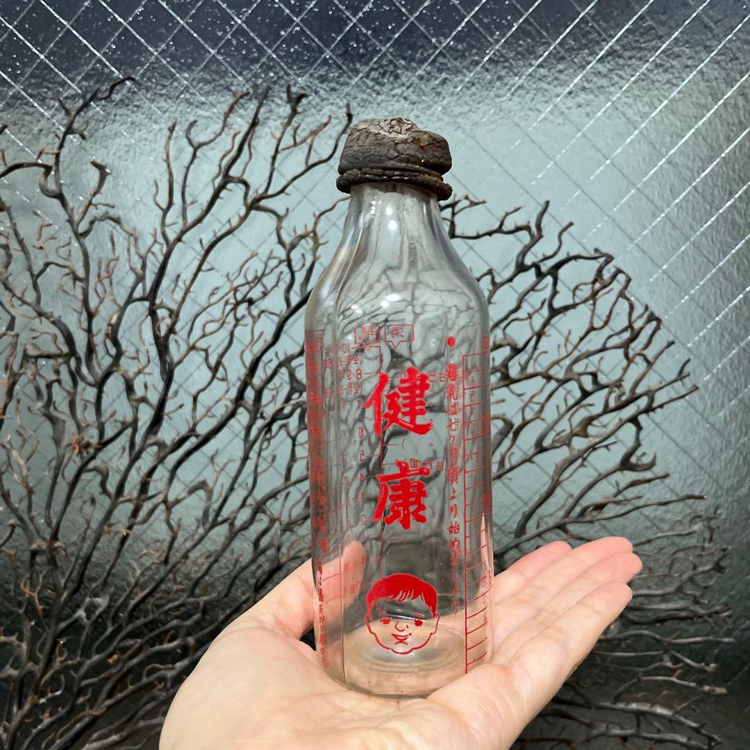 骨董　レトロガラス　希少　健康　赤ちゃん鮮明プリント　哺乳瓶　パッキン劣化有り