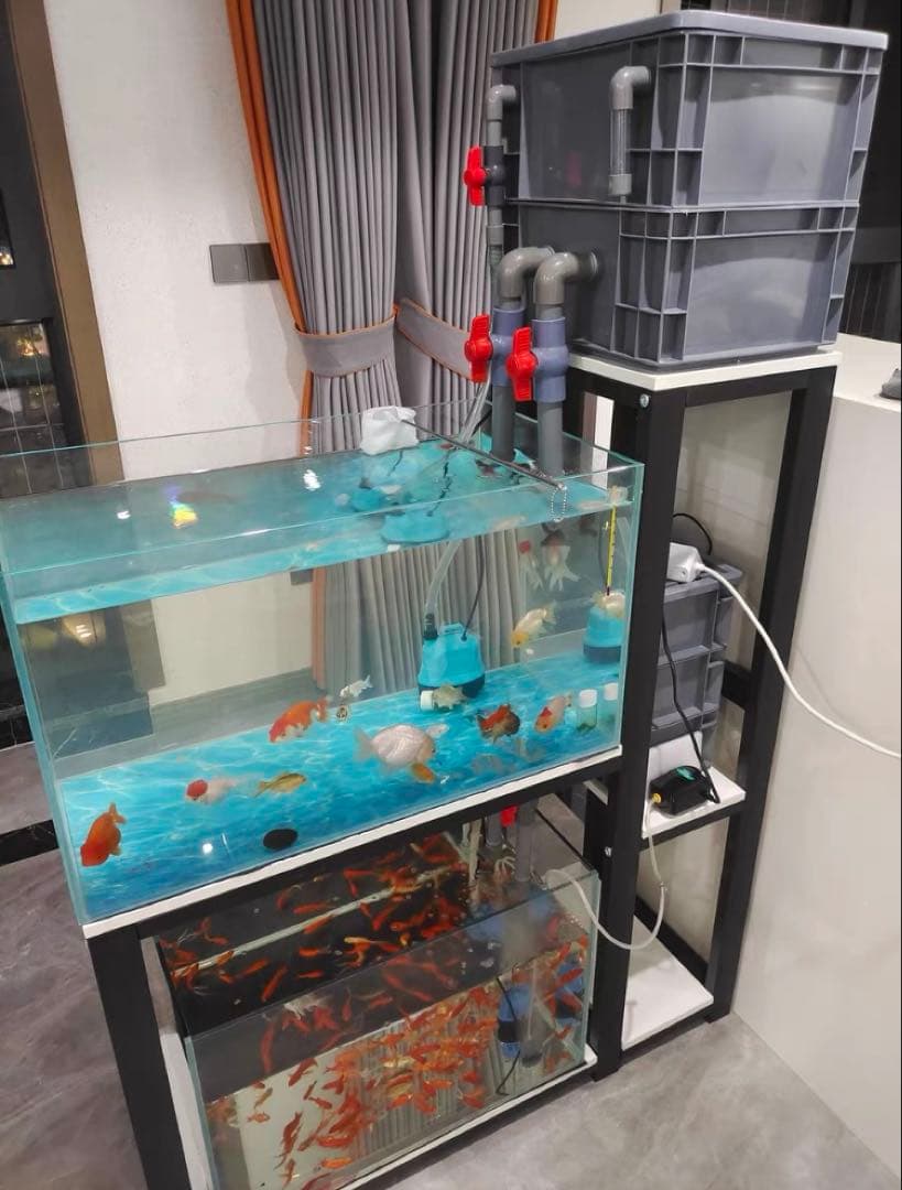 大きめサイズ 45wフルセット水槽池用フィルター、万能濾過器、濾過装置満ろ材付き