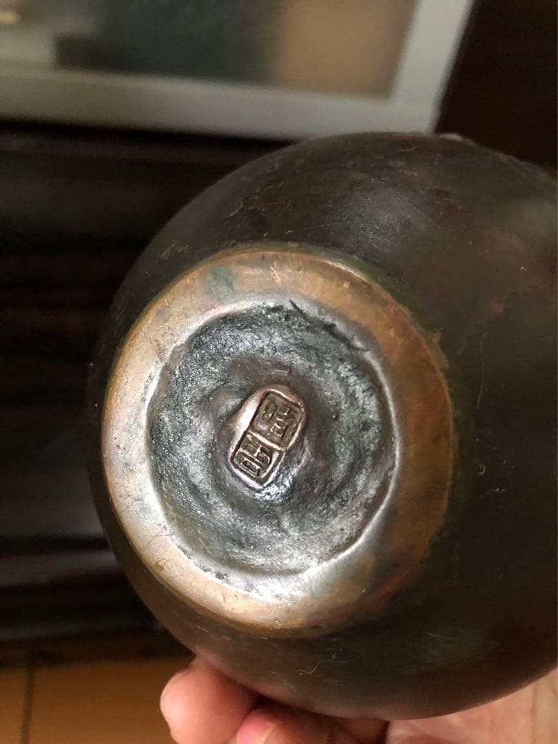 晴雲銅製 山水画 花瓶