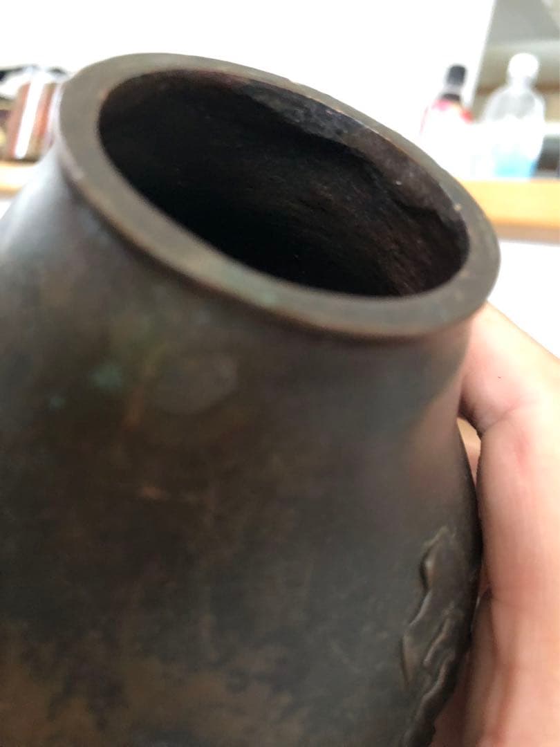 晴雲銅製 山水画 花瓶