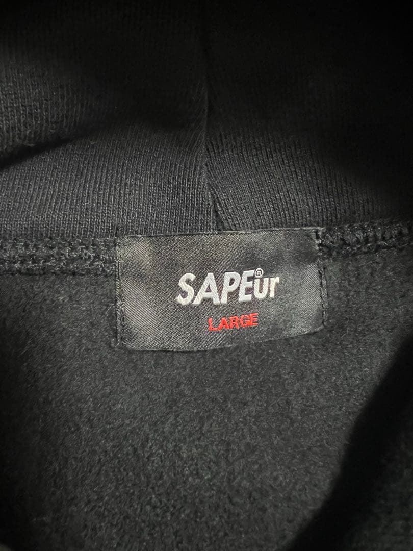 新品タグ付　サプールSapeur プルオーバー　パーカー　ヘビーウエイト L 黒