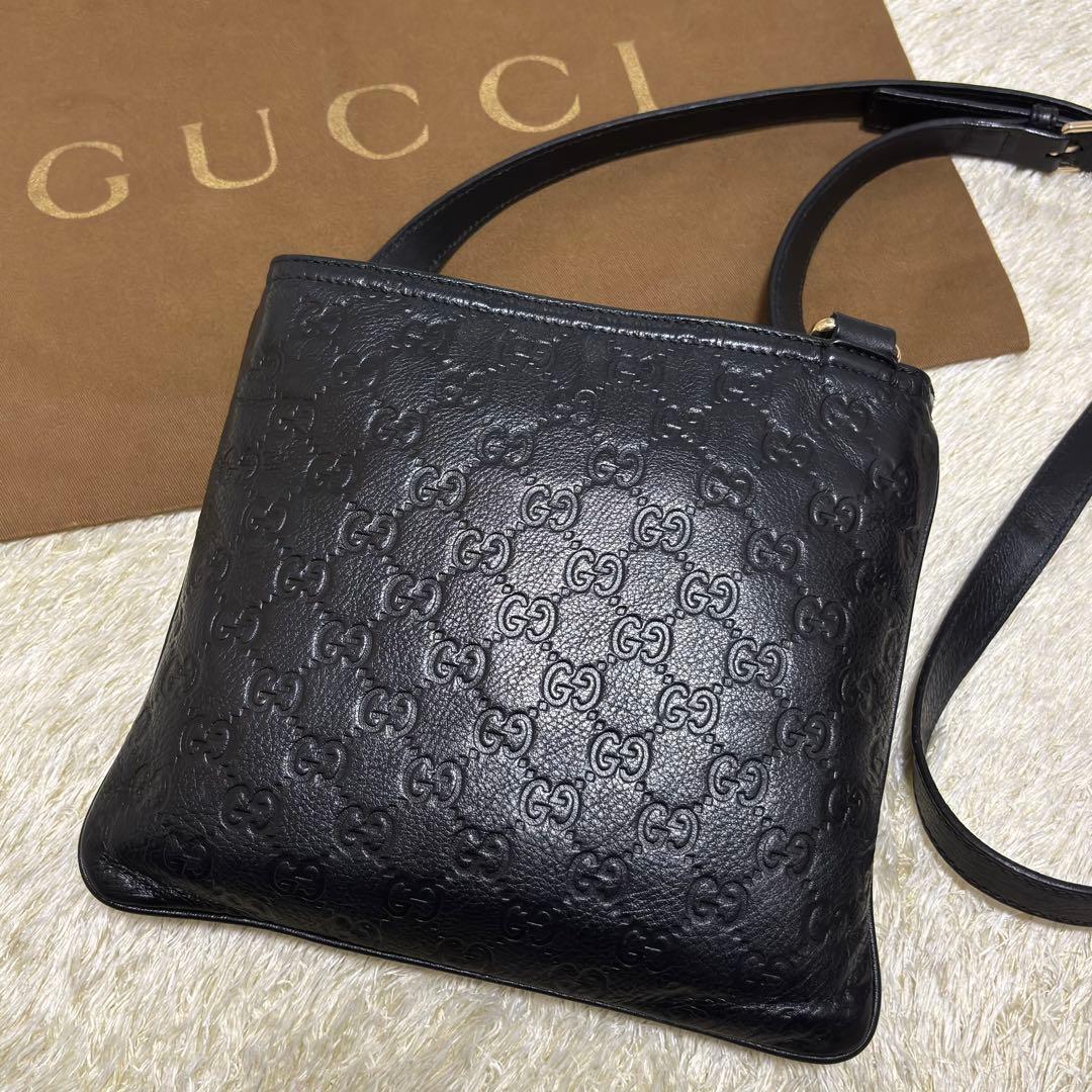 522✨GUCCI✨グッチ ショルダーバッグ シマレザー GG柄 斜め掛け 黒