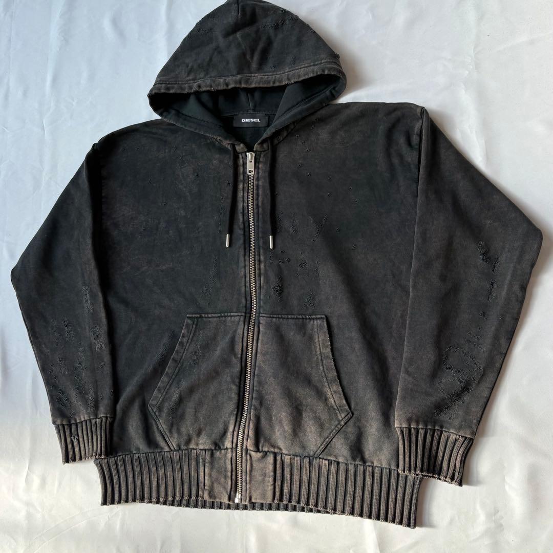 DIESEL Destroy Zip up Hoodie ダメージ パーカー L