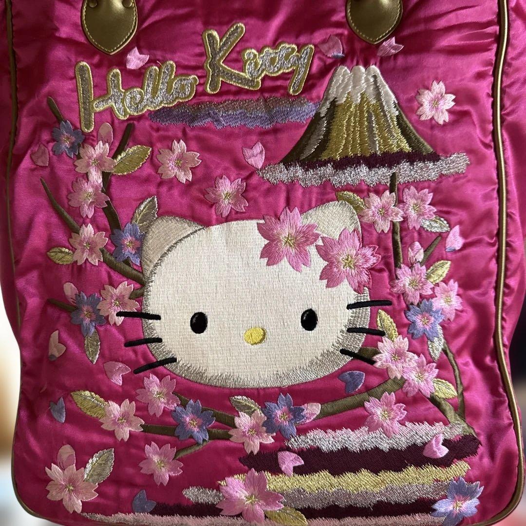 ハローキティ　スカジャン生地　豪華刺繍　ピンク　トートバッグ