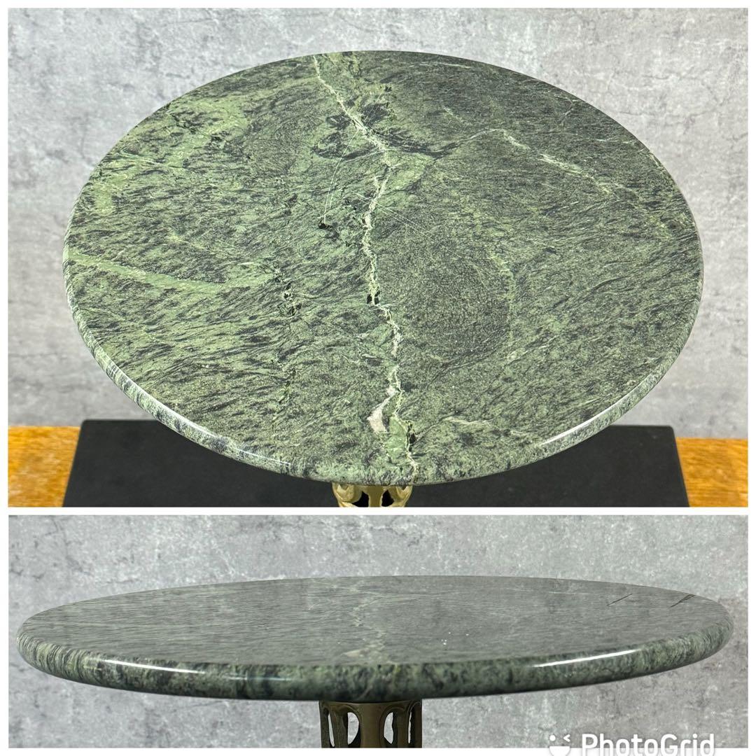 アンティーク 花台 大理石 真鍮 装飾 彫り 丸テーブル