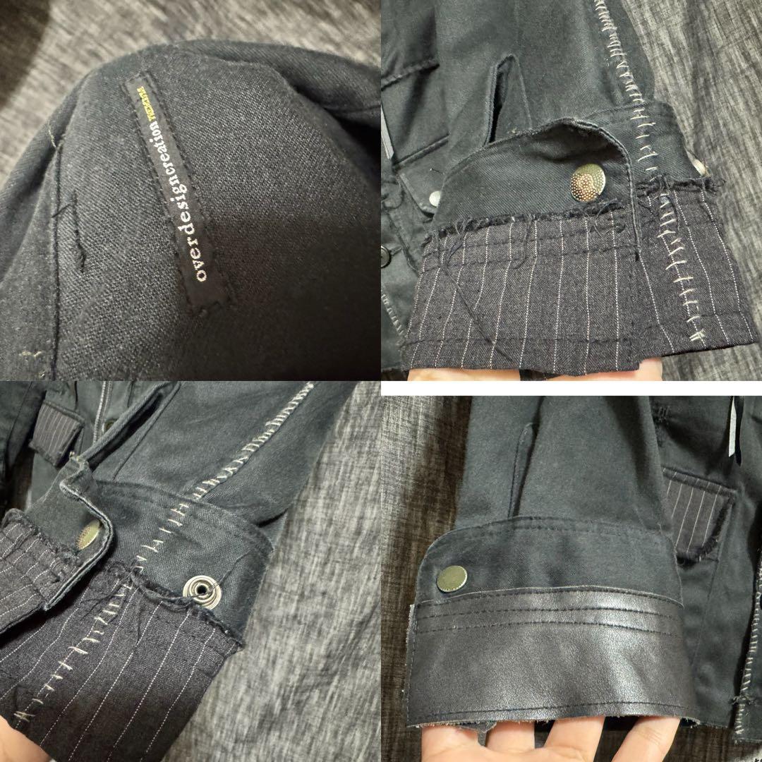 OVERDESIGN premium レザー装飾ダメージ加工　ジャケット　黒