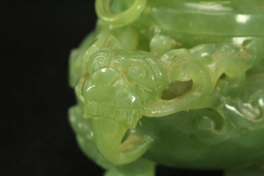中国美術 玉石 緑石 香炉 台付(ZE497)