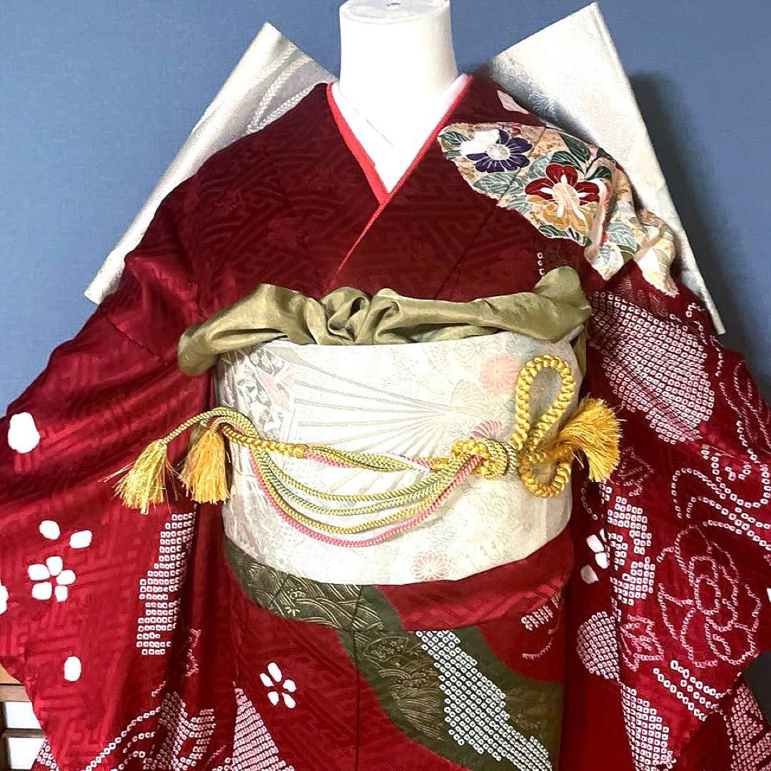 振袖フルセット　手絞り　手描き友禅　染分け　成人式振袖　振袖　良家のお嬢様