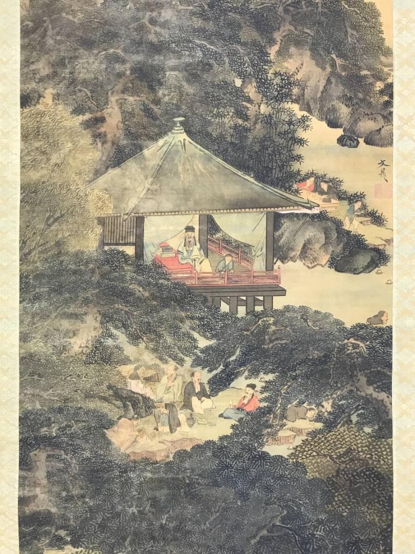 真作/谷文晁/蘭亭曲水図/山水人物図/山水図/掛軸/名家伝来AH-548