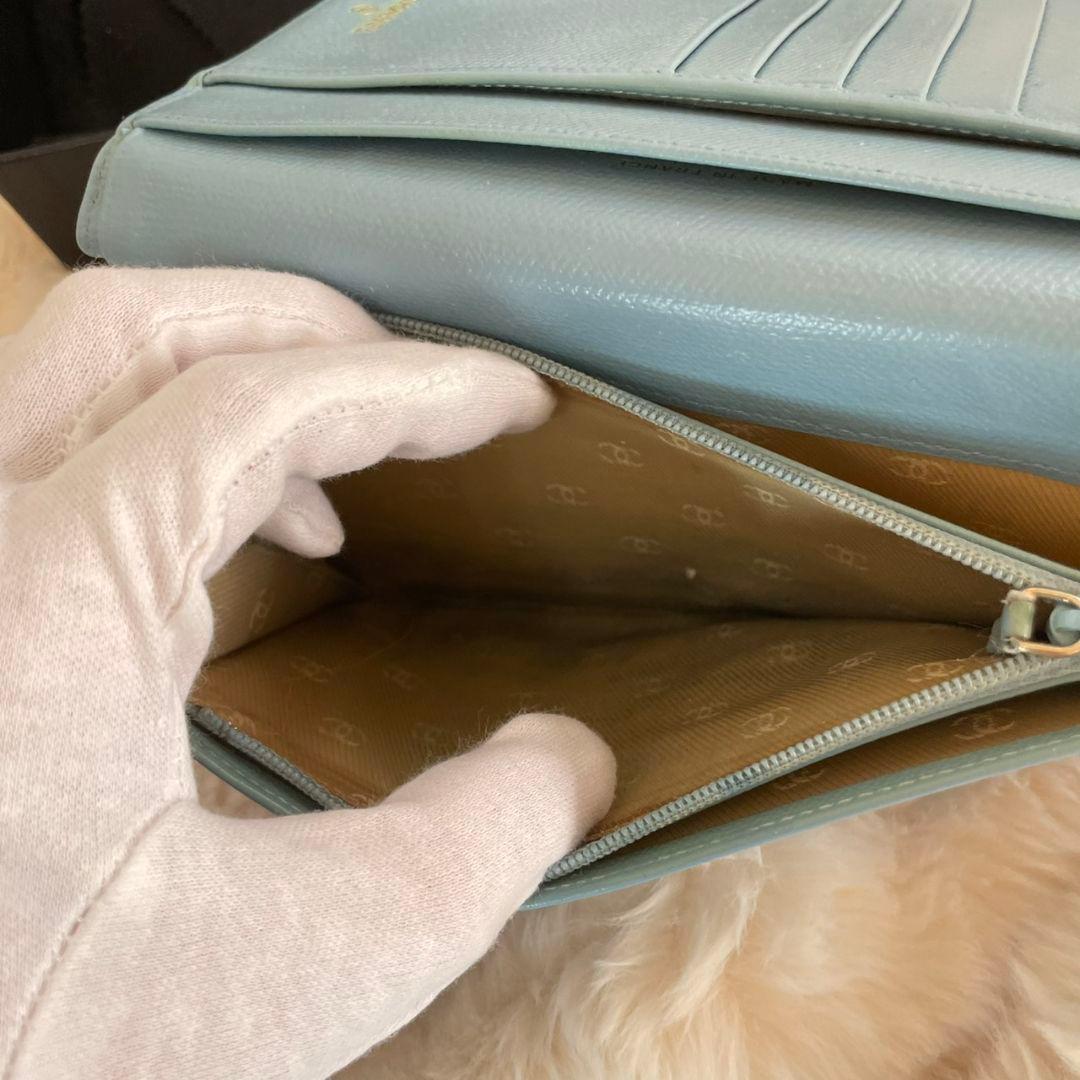 シャネル CHANEL 財布 二つ折り 水色 ココボタン 正規品
