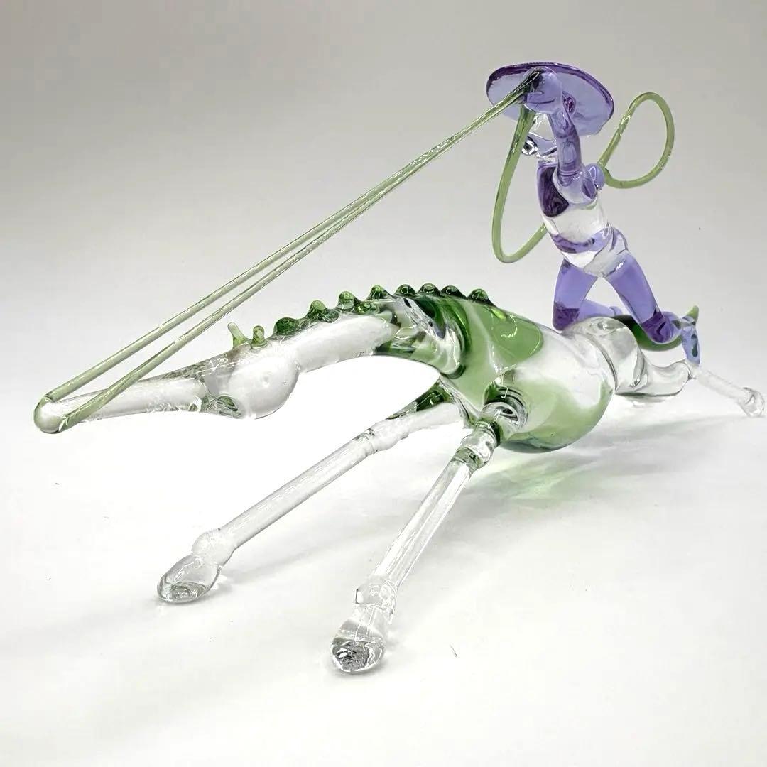 一点モノ ガラス工芸 馬 躍動感あふれるインテリア置物 カウボーイ 馬 午年