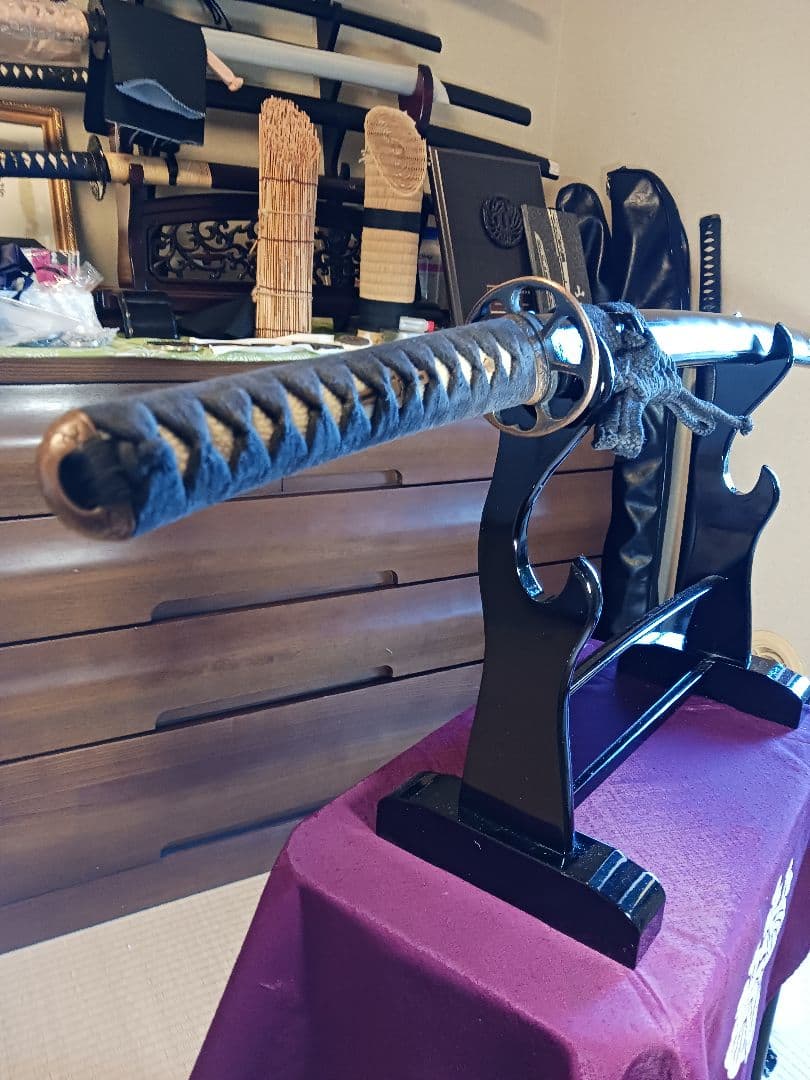 肥後拵え、居合用模造刀、本木　本鮫革　車輪鍔　樋入り砂型刀身 (訳有り価格)