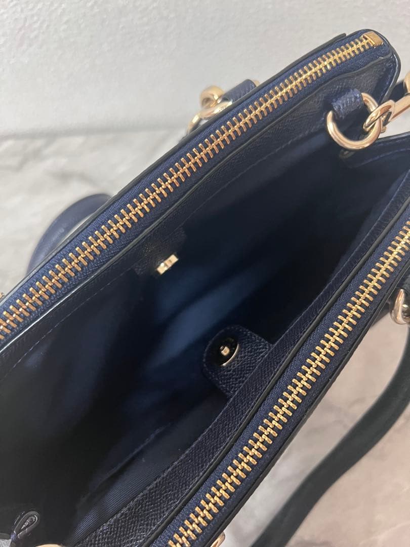 【極美品】COACH コーチ 2way ショルダーバッグ ネイビー 型押しレザー