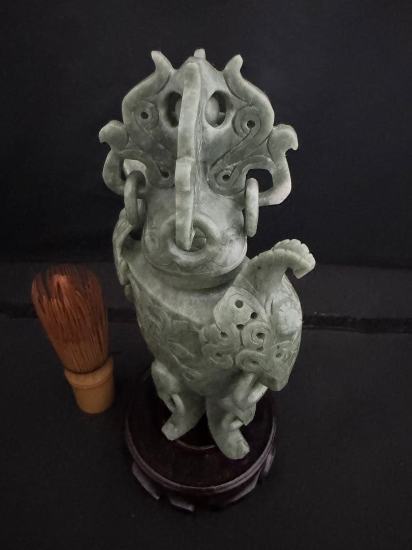 香炉 玉彫　彫刻 置物 開運 風水 台座 骨董　インテリア　アンティーク