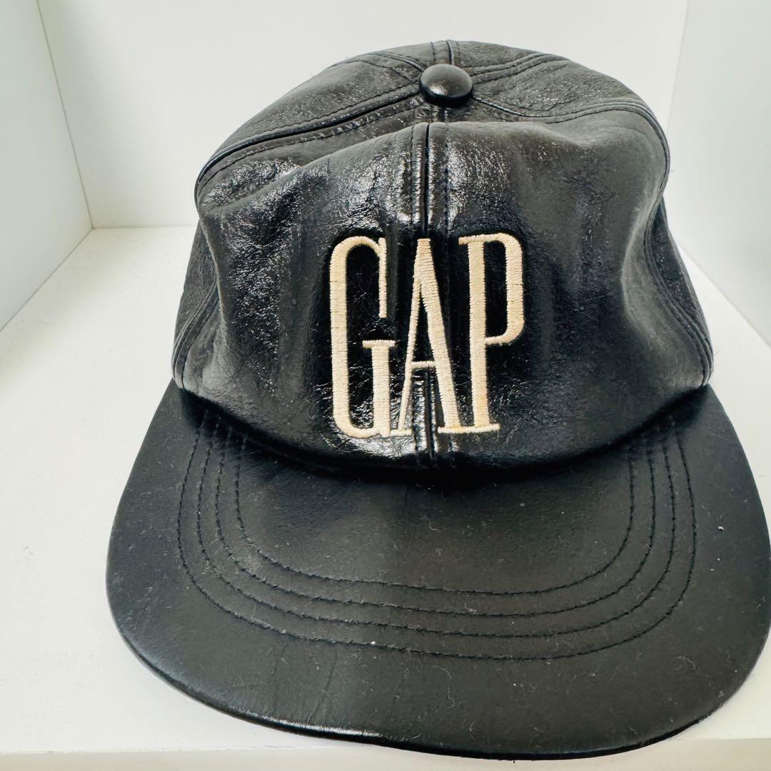 GAP レザーキャップ ブラック ビンテージ 90s 80s