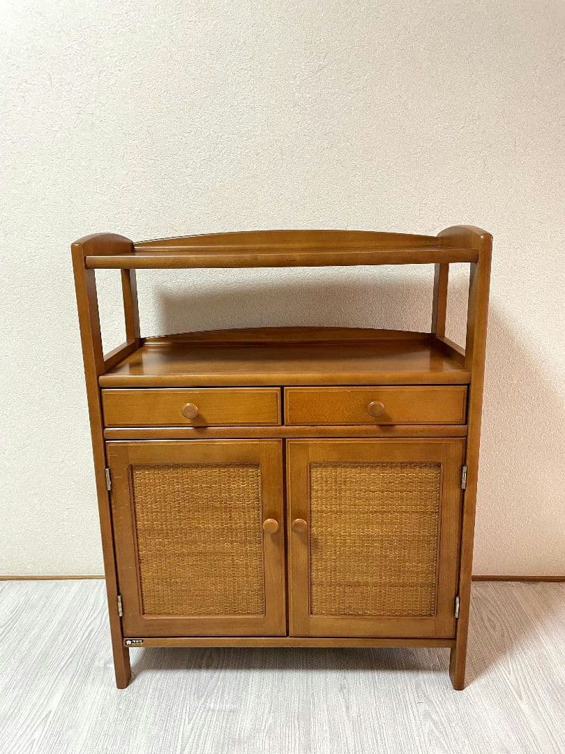 オールドカリモク　ラタン　電話台　FAX台　キャビネット