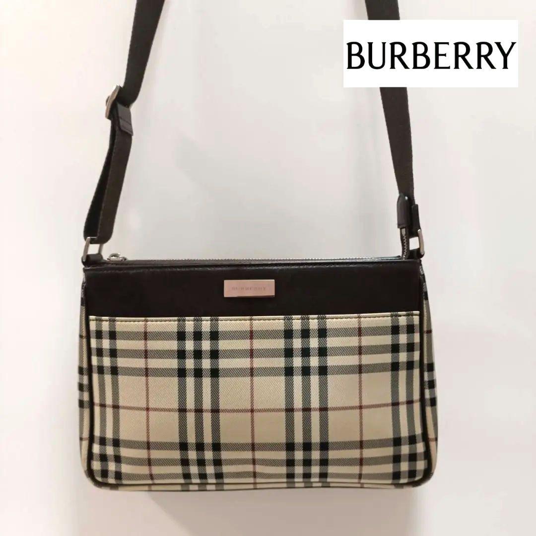 【美品】BURBERRY 人気 ノバチェック ショルダーバッグ キャンバスレザー
