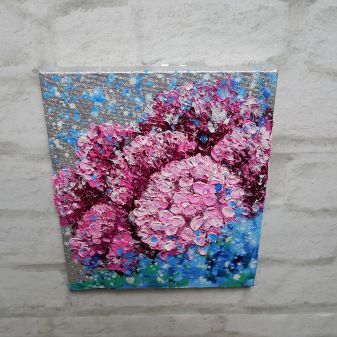 油絵 油彩 油彩画 絵画 絵 【梅雨に咲くピンクの紫陽花】
