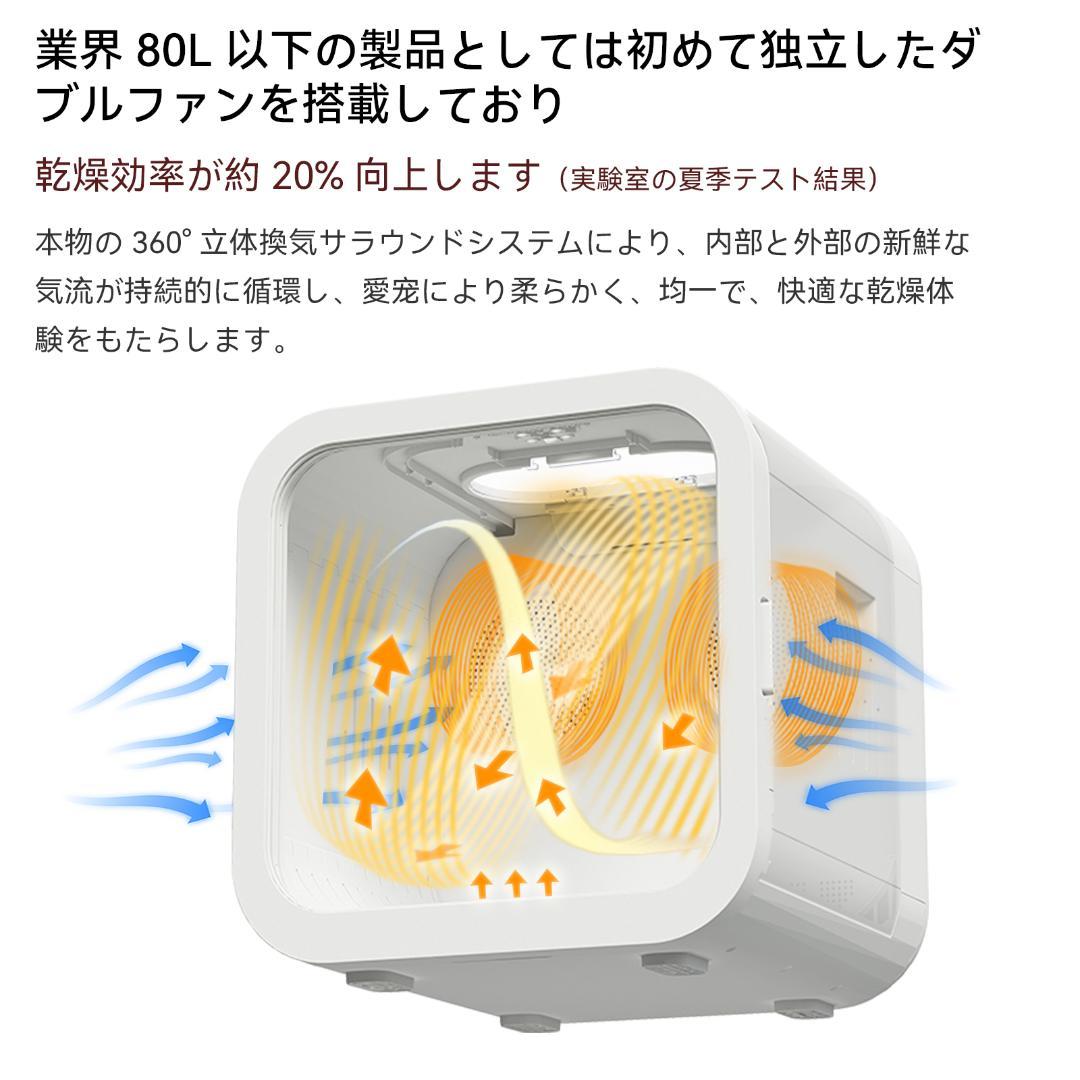 ペットドライヤー 68L大容量 双風機 負イオン搭載 5モード 低温乾燥対応
