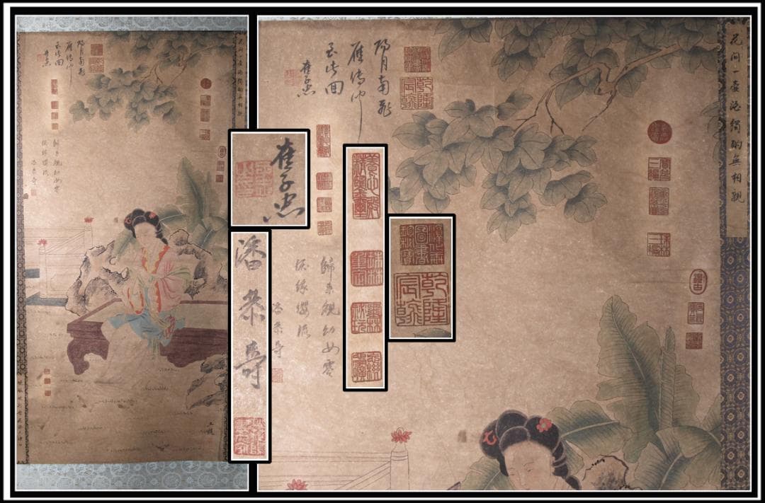 【骨董掛け軸】美女図 肉筆保證 捲り 中国古美術   AK532A12-1