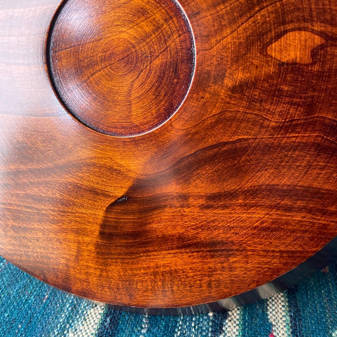 木製　名栗加工　丸盆　大型　古道具風　鑿跡　荒削り　ワイルド　古材風