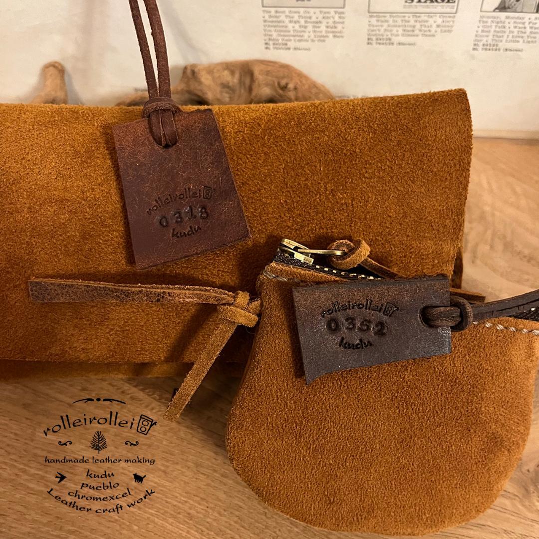 kudu革長財布 スエード ケース付き ２点セット キャメルカラー 一点物