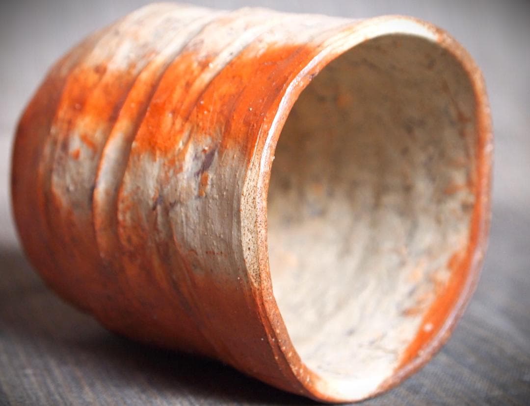 人気作家★川端文男【師：金重利右衛門】★備前《自然練り込み》湯呑み★共箱