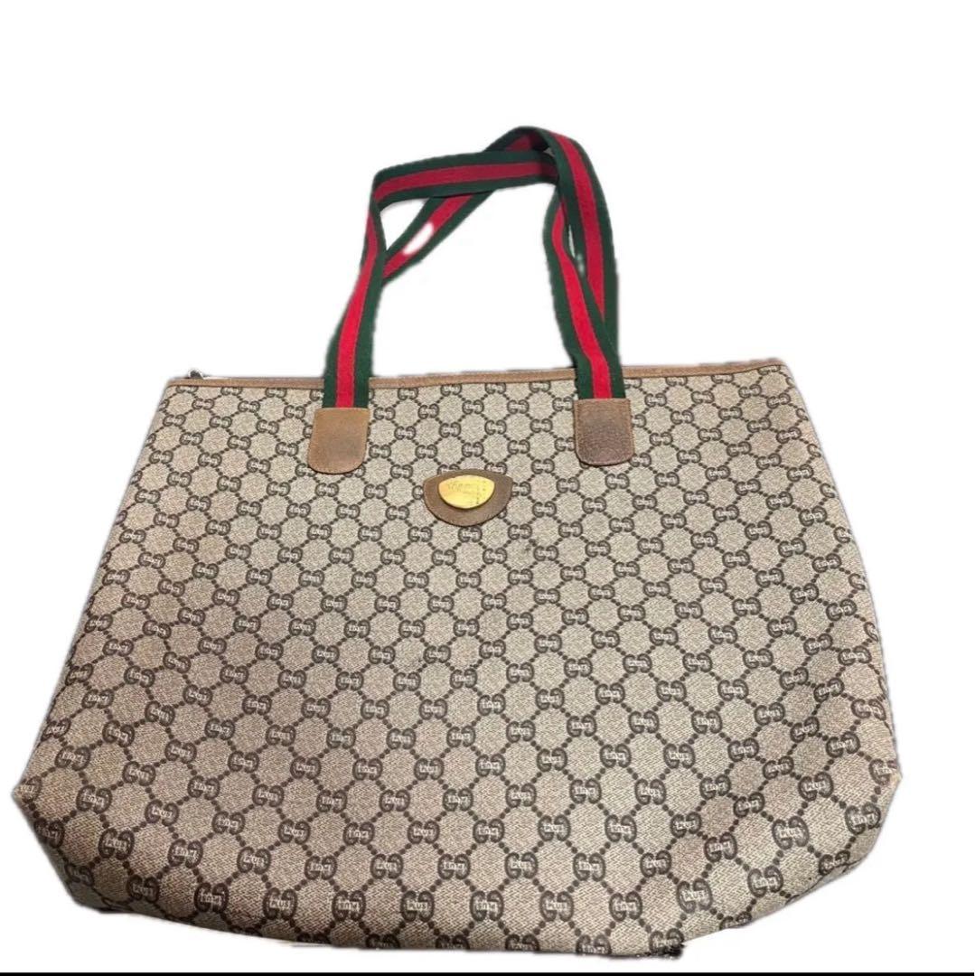 グッチ　グッチプラス　トートバッグ　シェリーライン　オールドグッチ　レア　gg