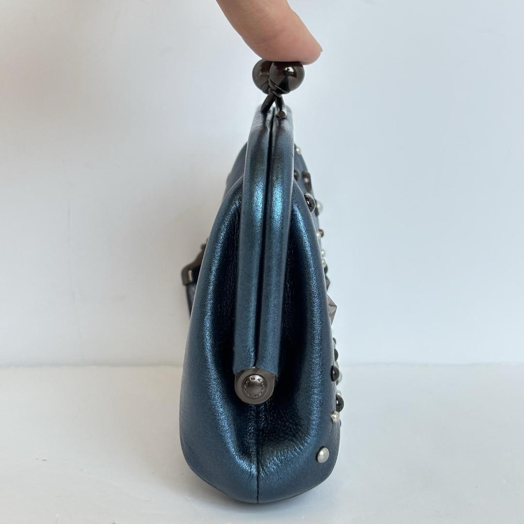 コーチ　水原希子　がま口　小銭入れ　財布　メタリックブルー　75947