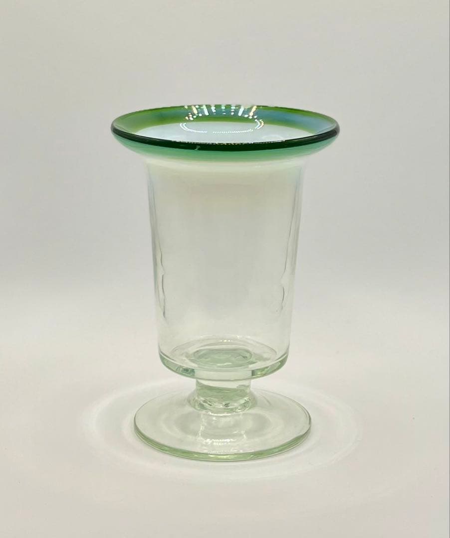 大正ロマン　変わり種　筒長氷コップ　乳白緑　アンティーク　古道具