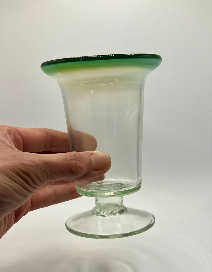 大正ロマン　変わり種　筒長氷コップ　乳白緑　アンティーク　古道具