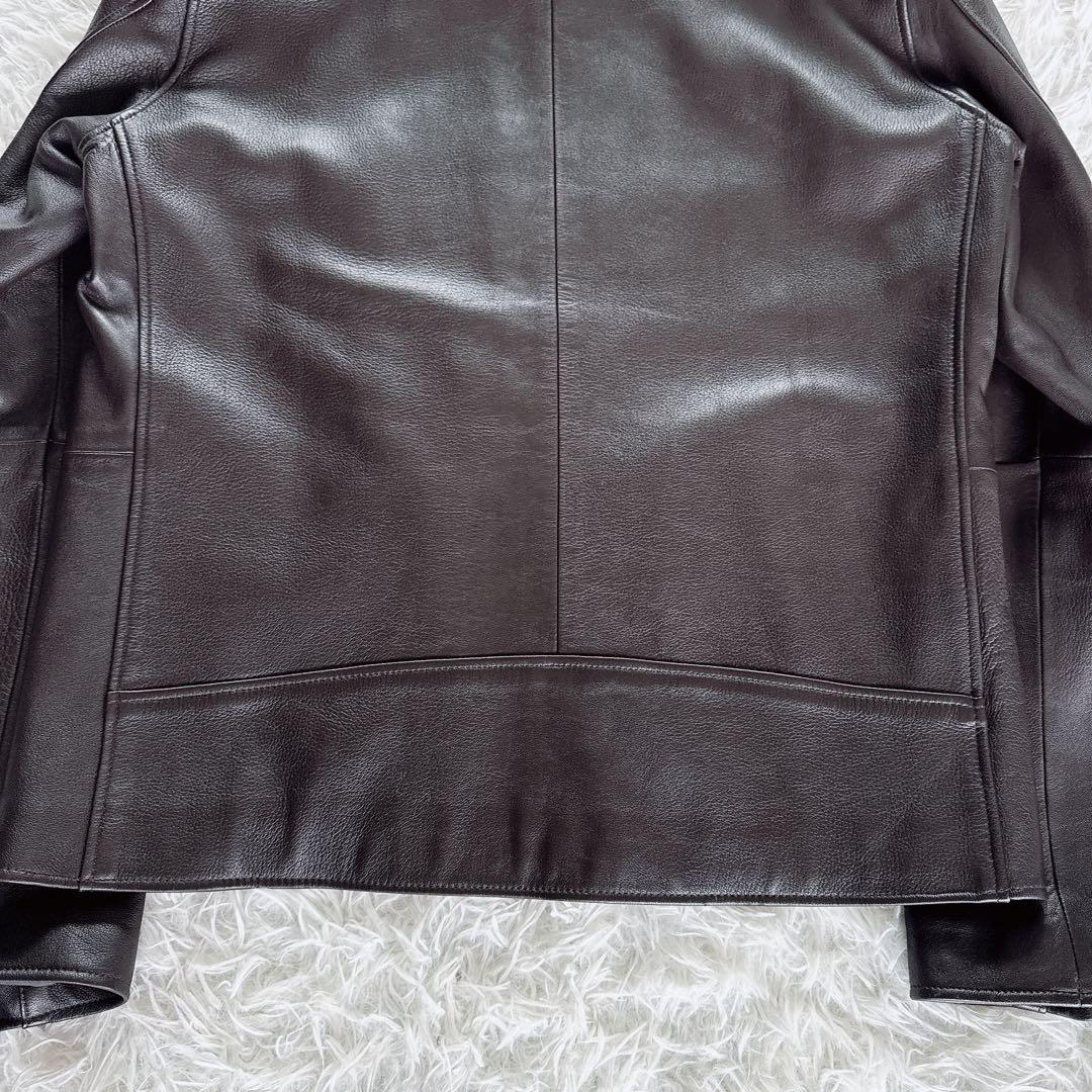 【BEAMS HEART】シングルライダースジャケット 羊革 ブラウン XL