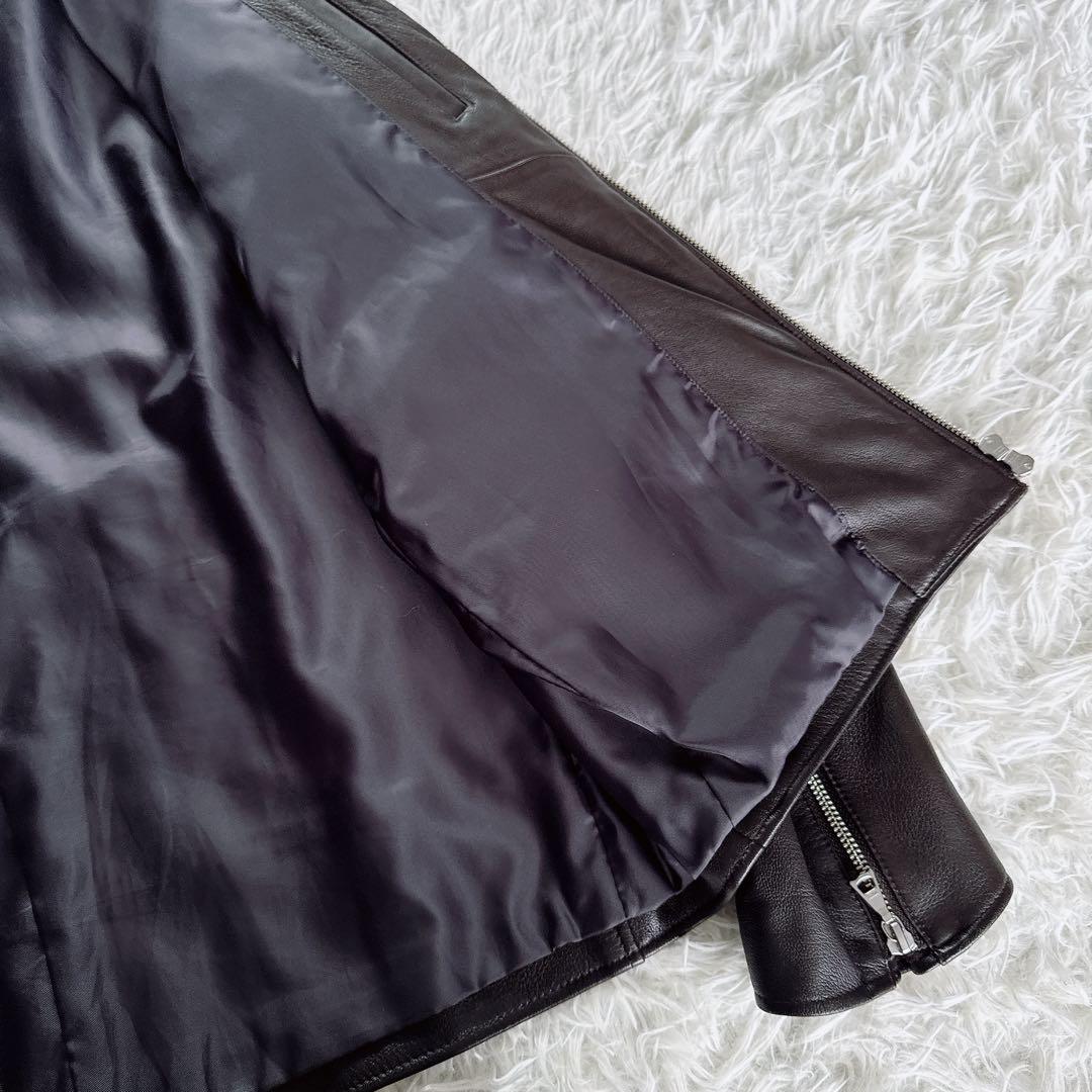 【BEAMS HEART】シングルライダースジャケット 羊革 ブラウン XL