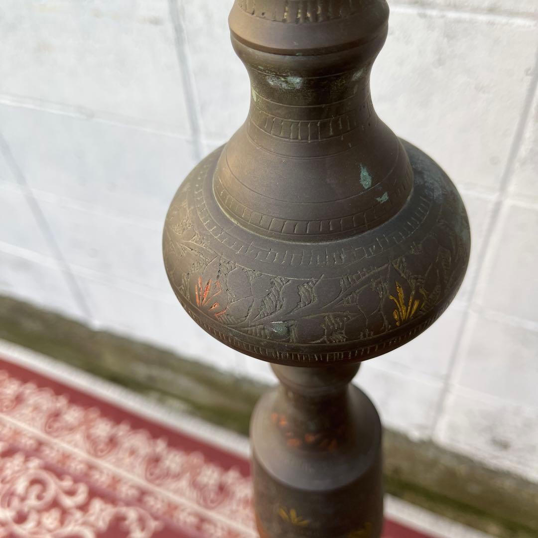 古雑貨アンティーク品◾️真鍮製 エスニックデザイン スタンドライト ベース