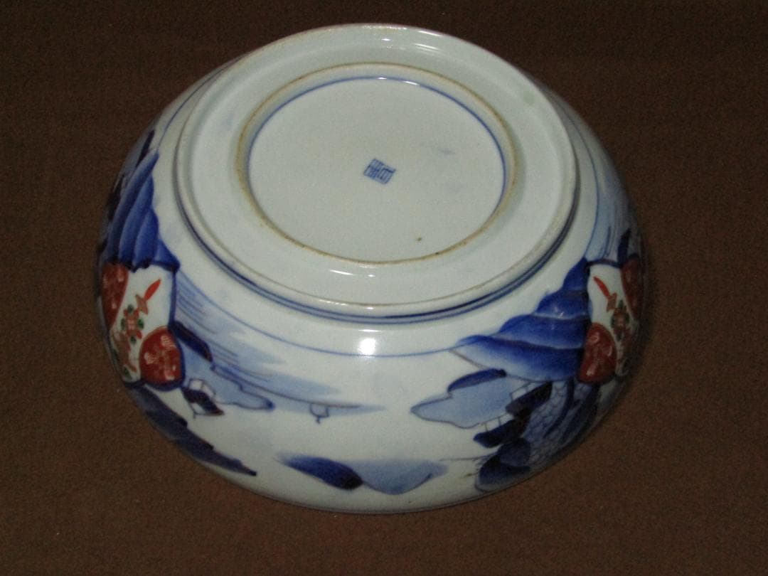 【染錦　割絵山水・立鶴図　大小鉢　２点】古伊万里