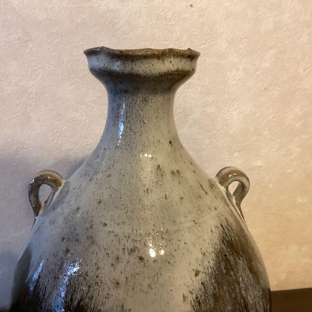 叩き朝鮮唐津耳付花生　唐津焼中里太郎右衛門作