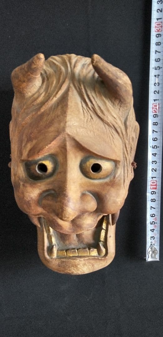 s*2様 般若、木彫お面 角付き 茶色