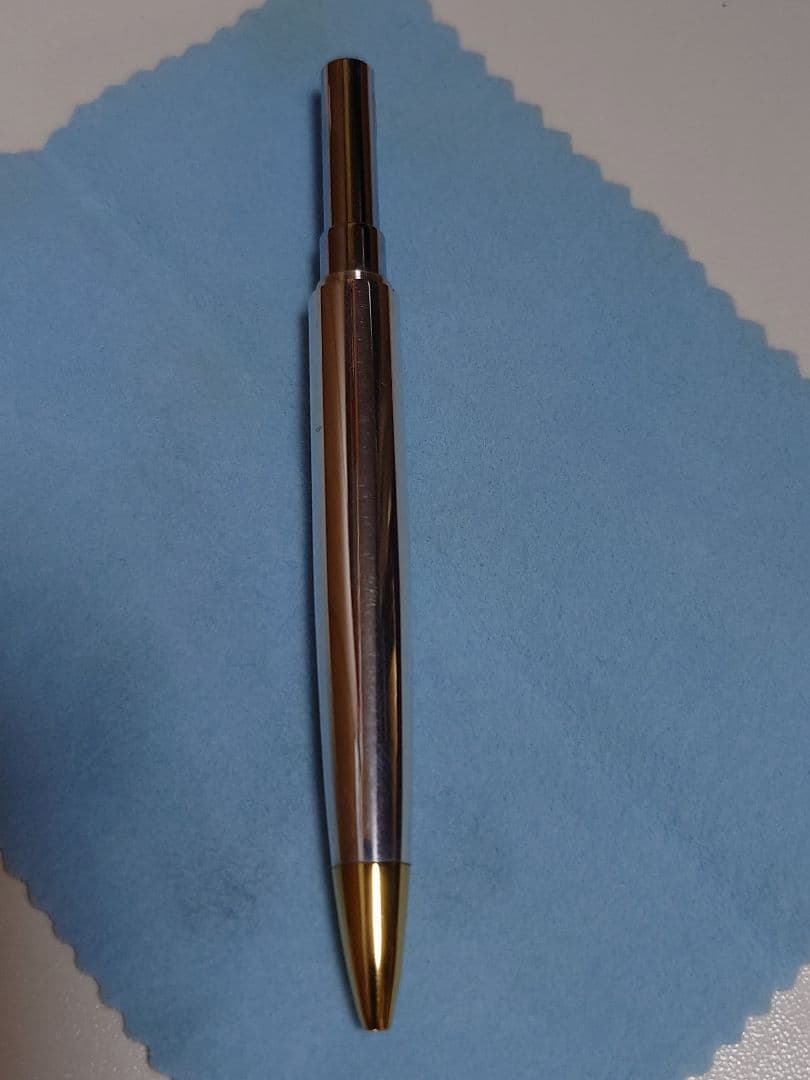 不二ゼット万年筆 田村浩二作 純銀削出し ゴールドトリム ツイスト式ボールペン