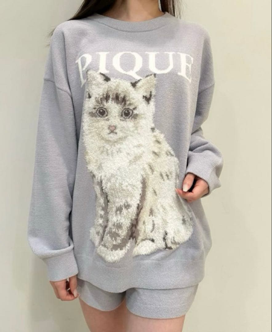 ジェラピケ　JUNIOR CATジャガードプルオーバー&ショートパンツセット