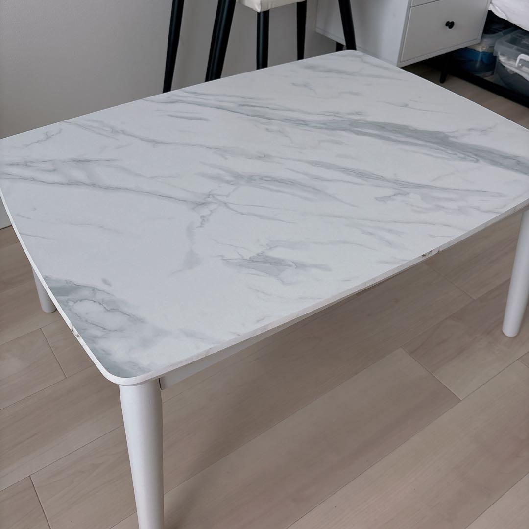 【美品】Francfranc こたつテーブル 白×マーブル S 800×600