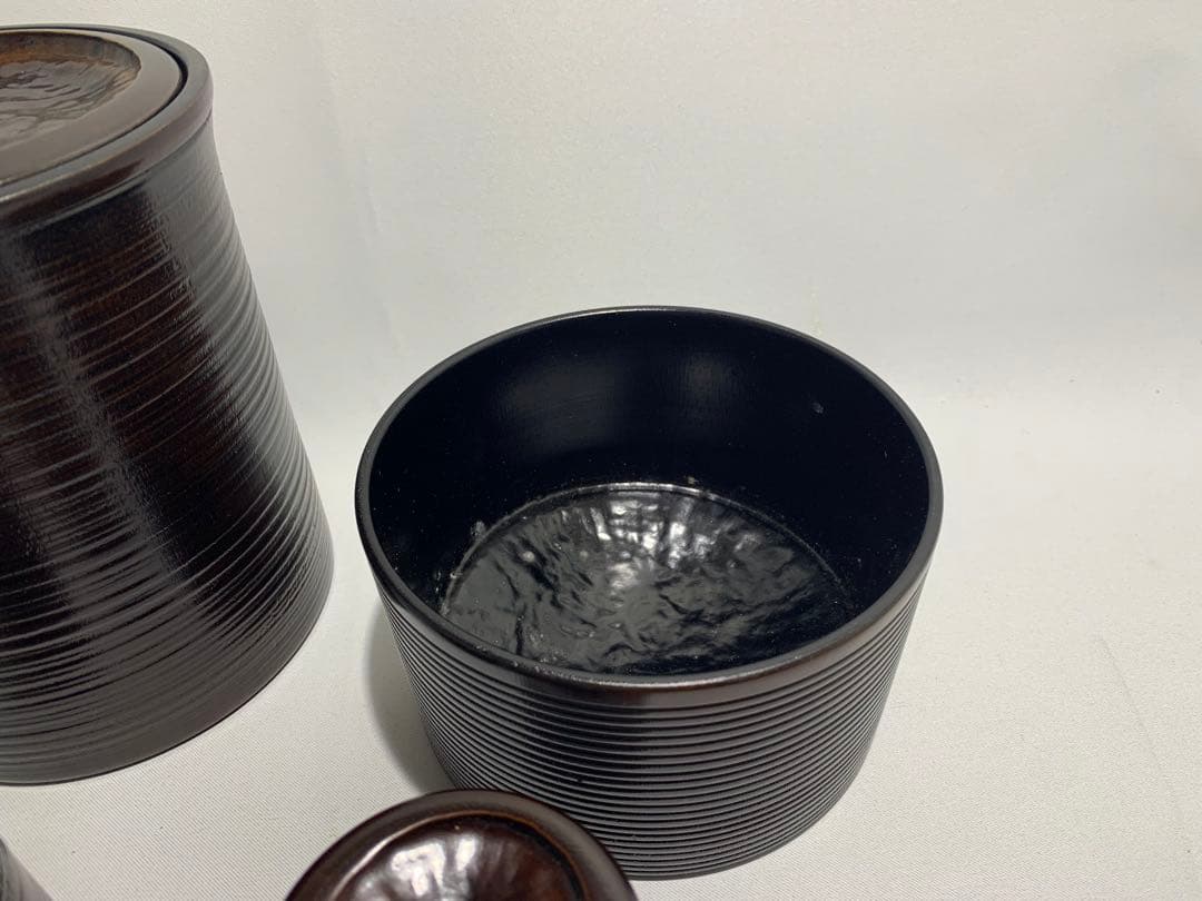 【未使用】　西都　竹製溜塗　竹細工　茶道具　水指　建水　棗