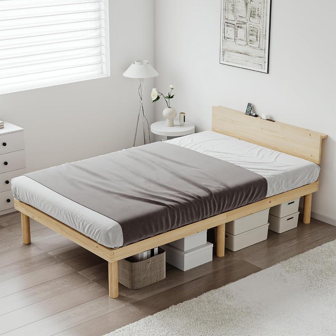 ベッド ベッドフレーム シングル 宮棚 2口コンセント すのこベッド 頑丈