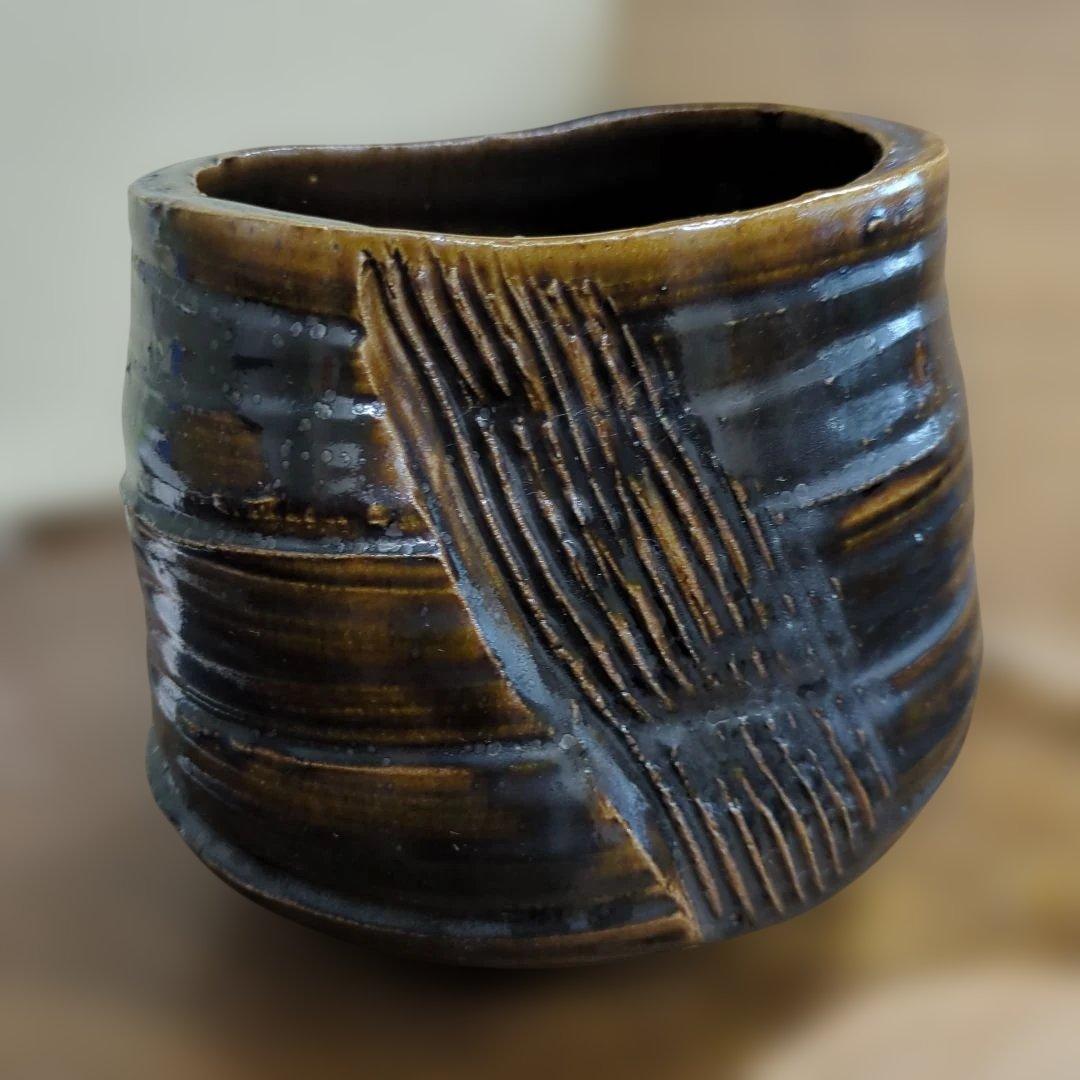 水指　木製蓋付き 瀬戸　水野双鶴　茶道具　茶道　陶器　木箱大振り